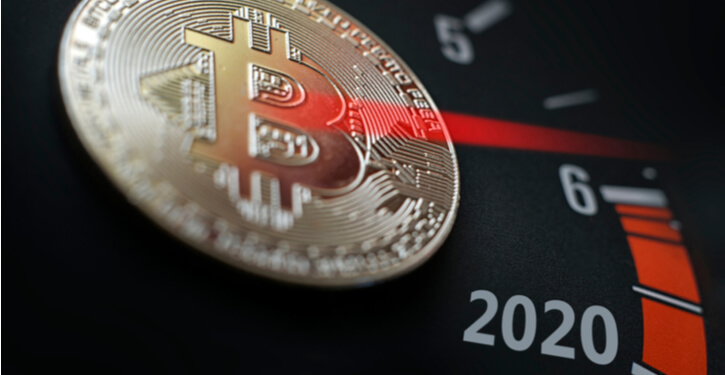 Bitcoin accelerating on a speedometer 