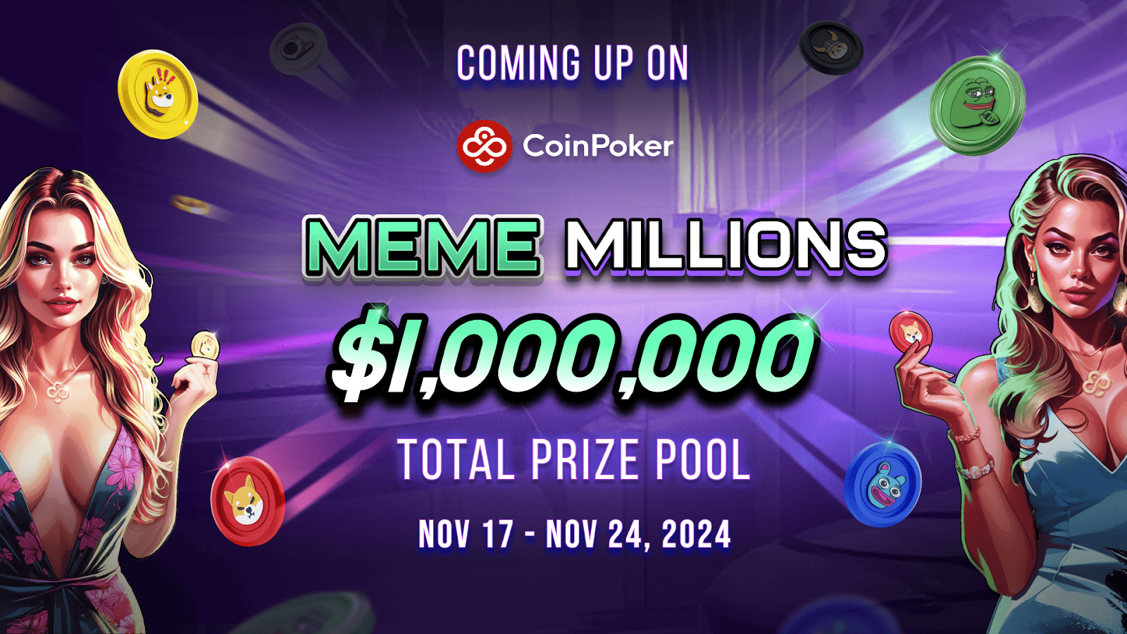 CoinPoker’s Meme Millions Tournament Series Is A $1,000,000 Extravaganza For DOGE, SHIB And PEPE Fans 